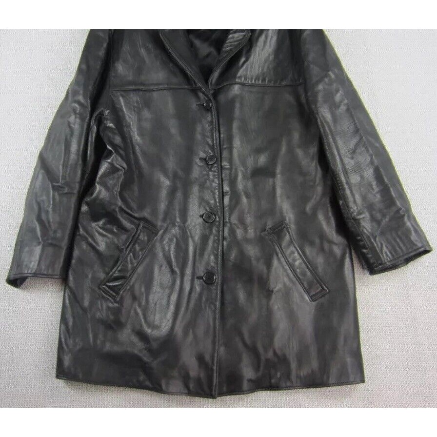 Vintage Leather Jacket Men Large Usa Black Button Preppy 90s Grunge Coat